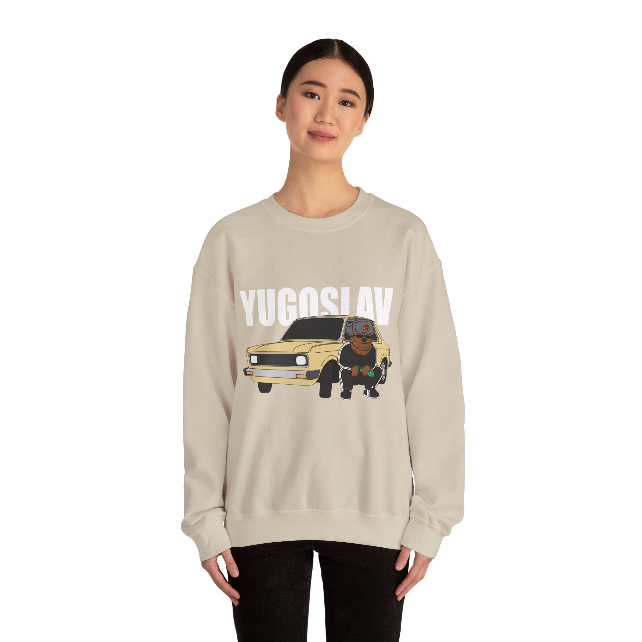 Crewneck Sweatshirt — Retro Car with Dog Illustration