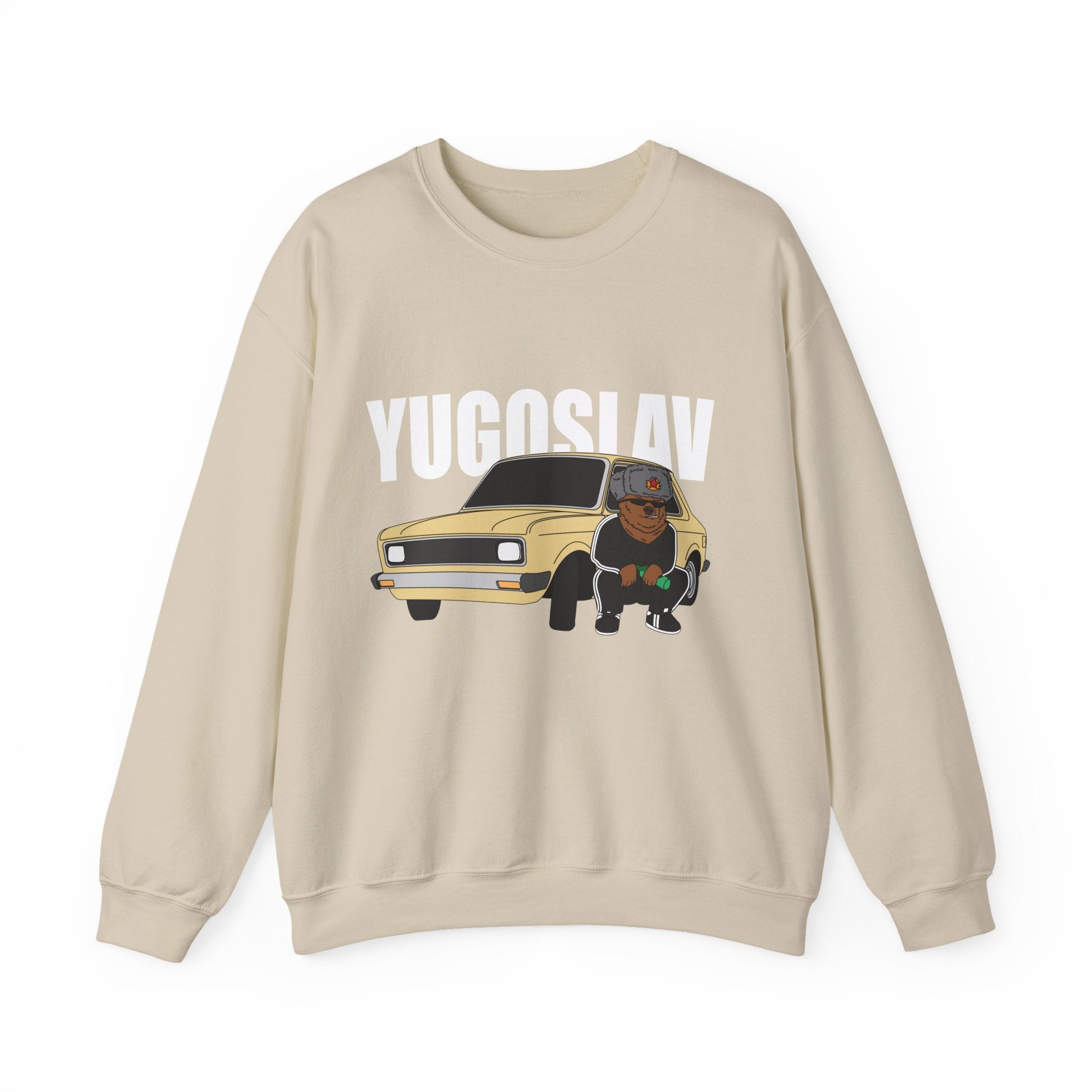 Crewneck Sweatshirt — Retro Car with Dog Illustration