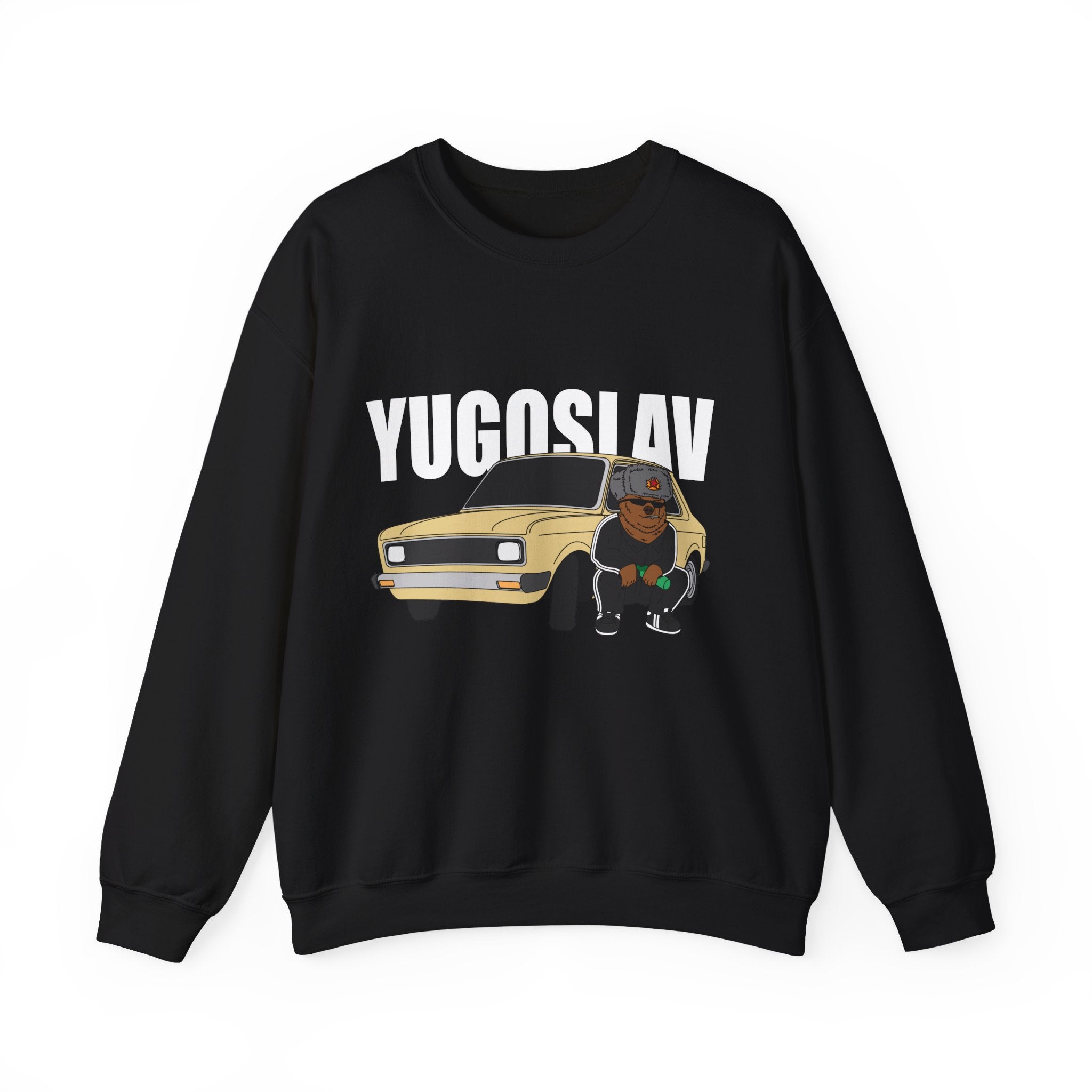 Crewneck Sweatshirt — Retro Car with Dog Illustration