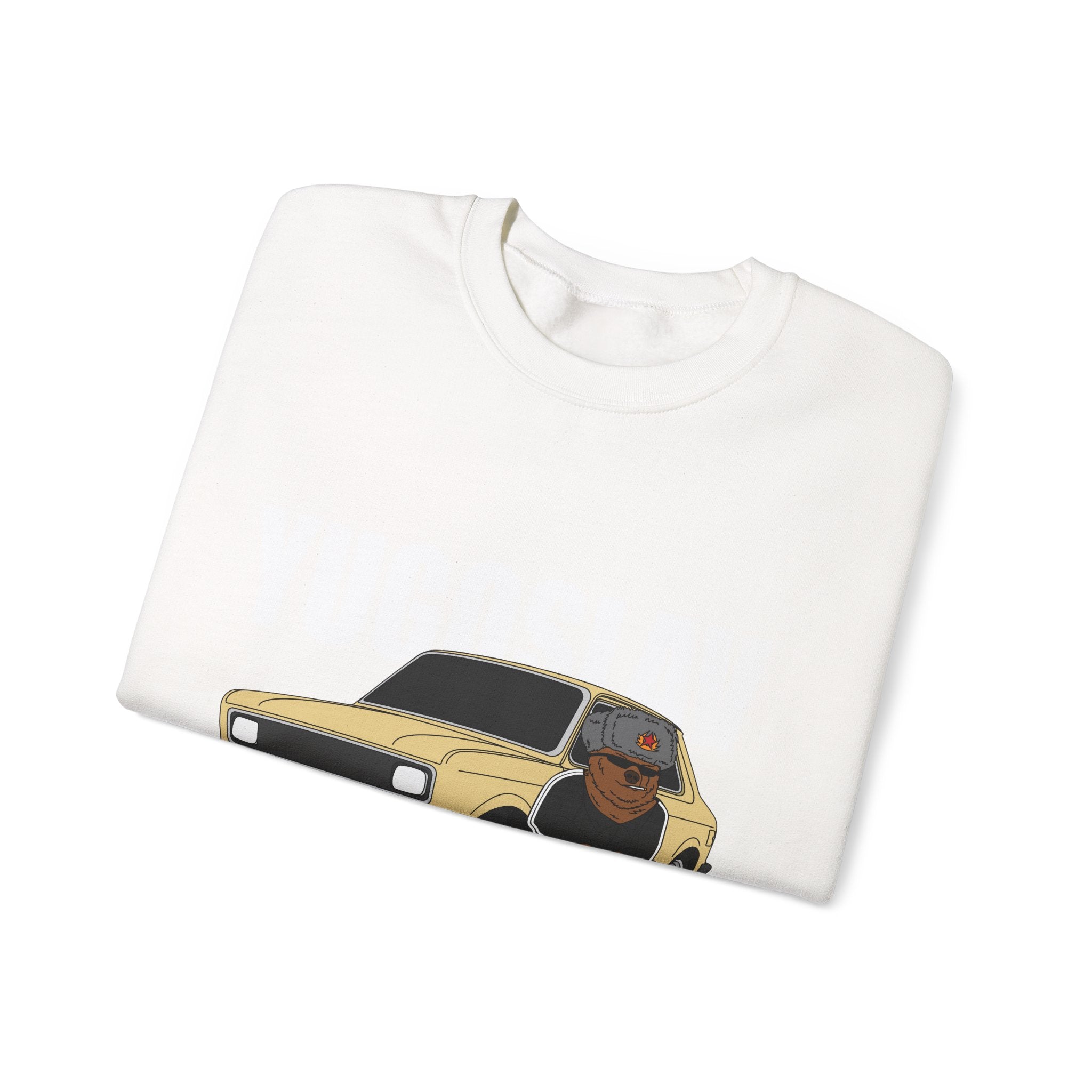 Crewneck Sweatshirt — Retro Car with Dog Illustration