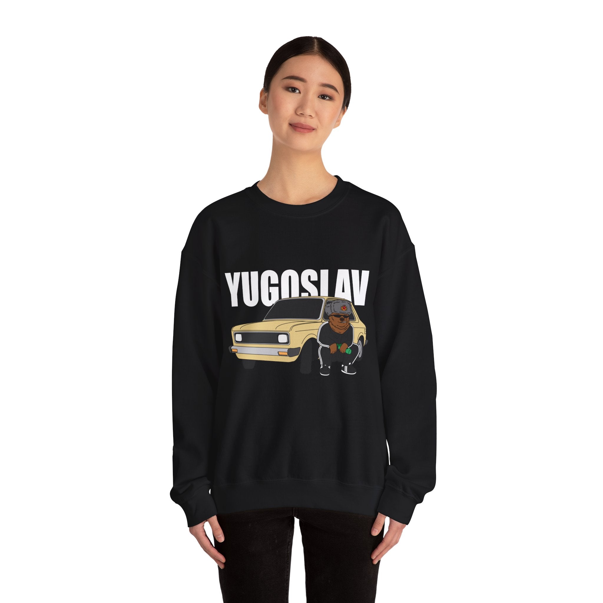 Crewneck Sweatshirt — Retro Car with Dog Illustration