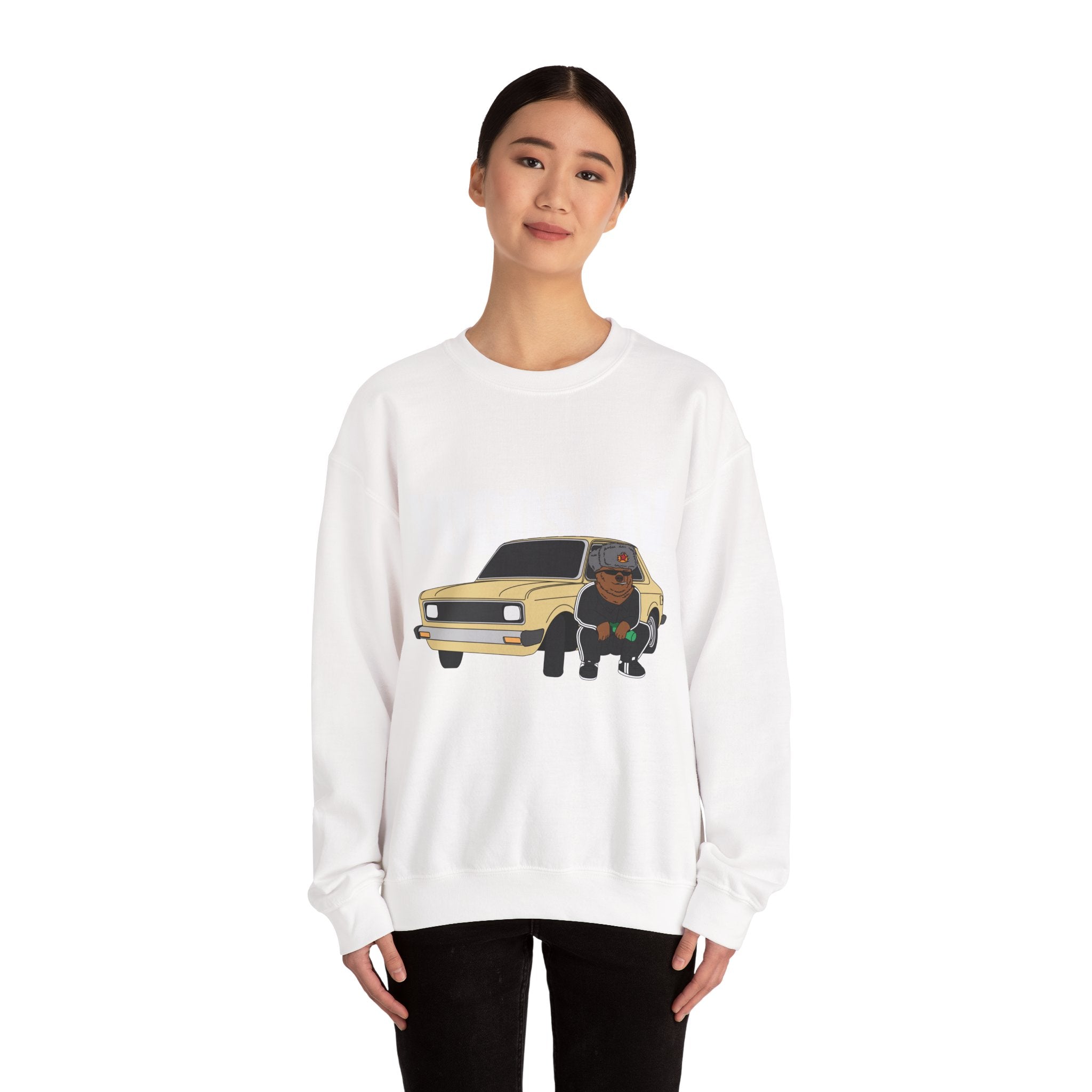 Crewneck Sweatshirt — Retro Car with Dog Illustration